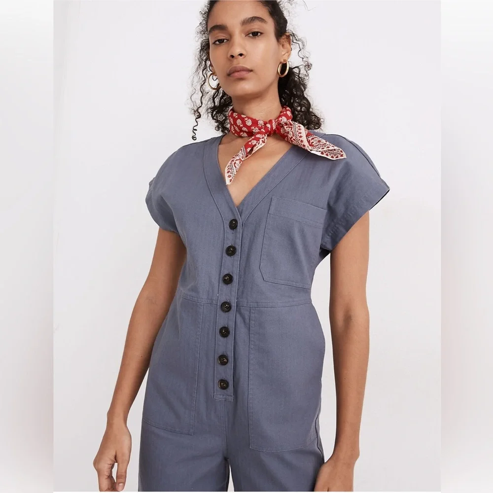 Madewell Cap-Sleeve Jumpsuit - Sunfaded Indigo S - Picture 2 of 7